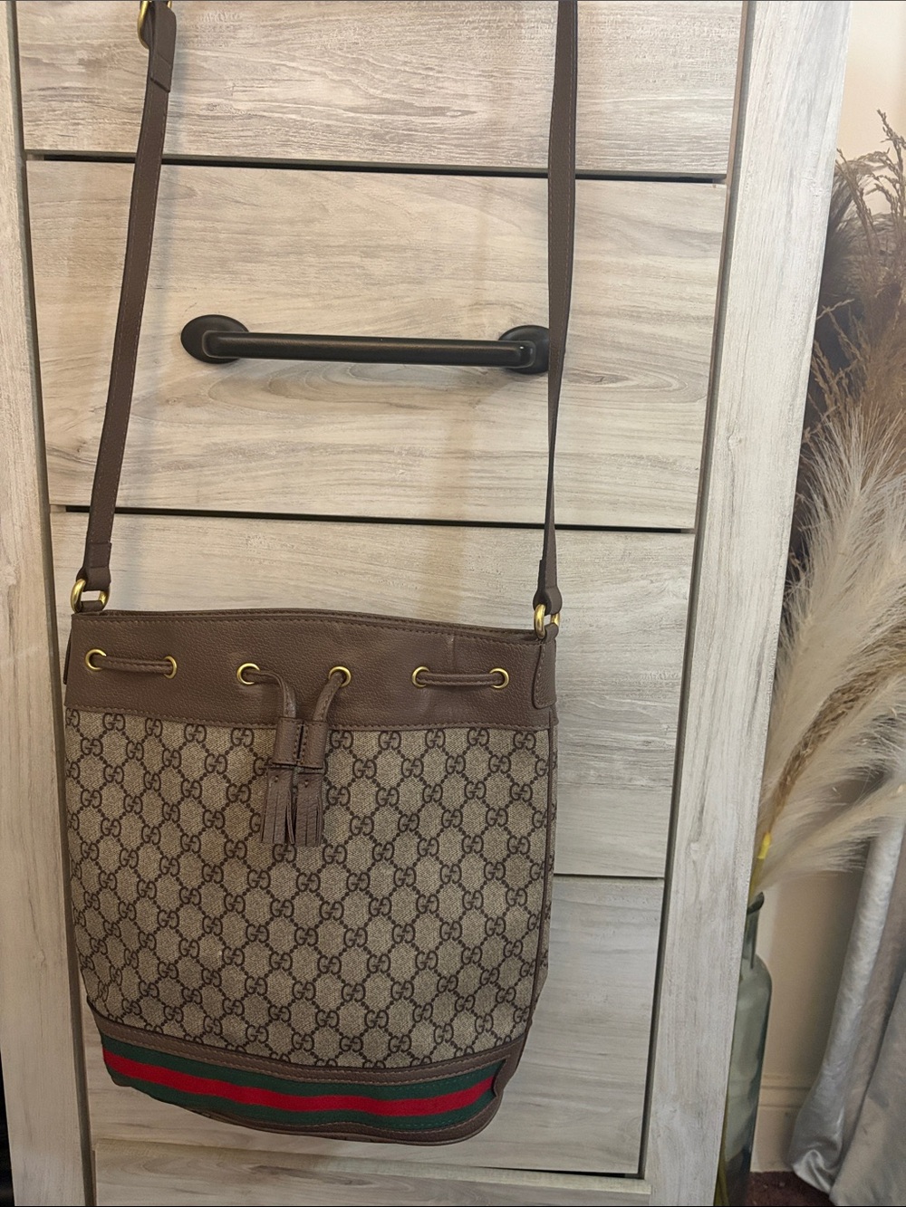 Gucci Brown GG Canvas Drawstring Bag